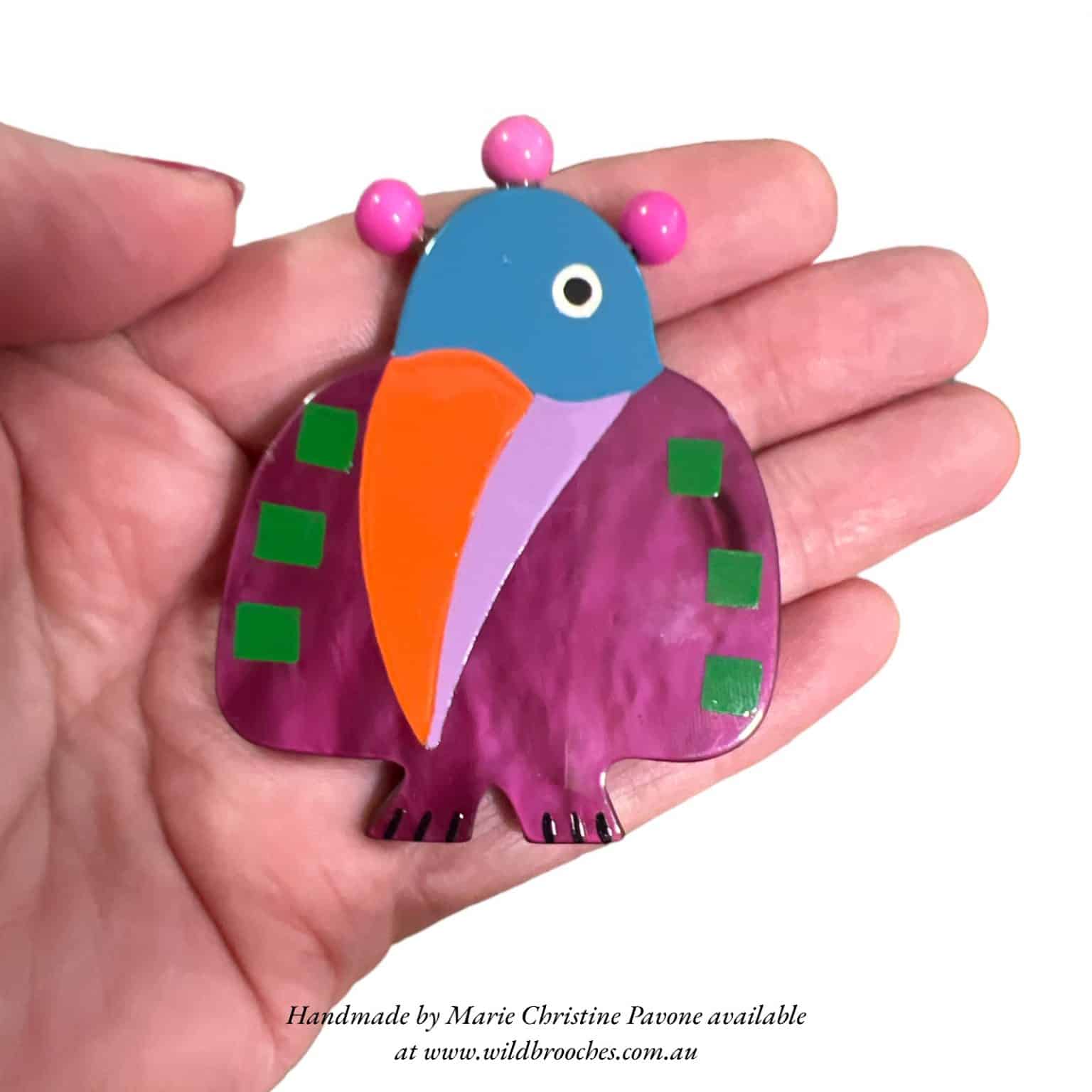 Oiseau Roitelet Wren Plum/blue Wild Brooches