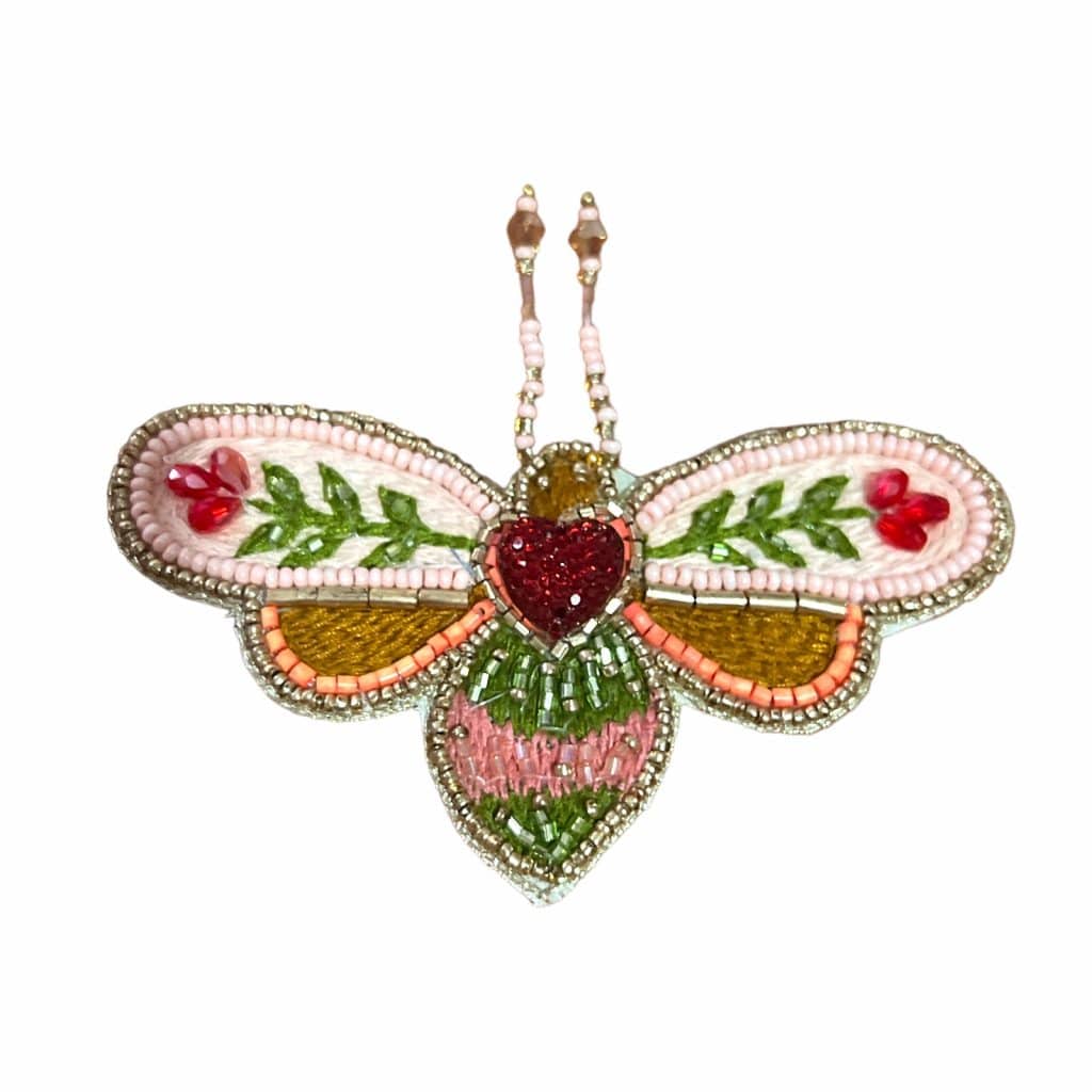 Hearts and Flowers Embroidered Bee brooch Wild Brooches